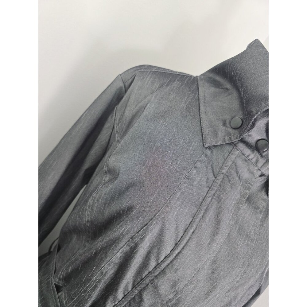 Samuel Dong Gray Metallic Taffeta Collared Bubble Hem Zip Trench Jacket Coat XL - Picture 5 of 14